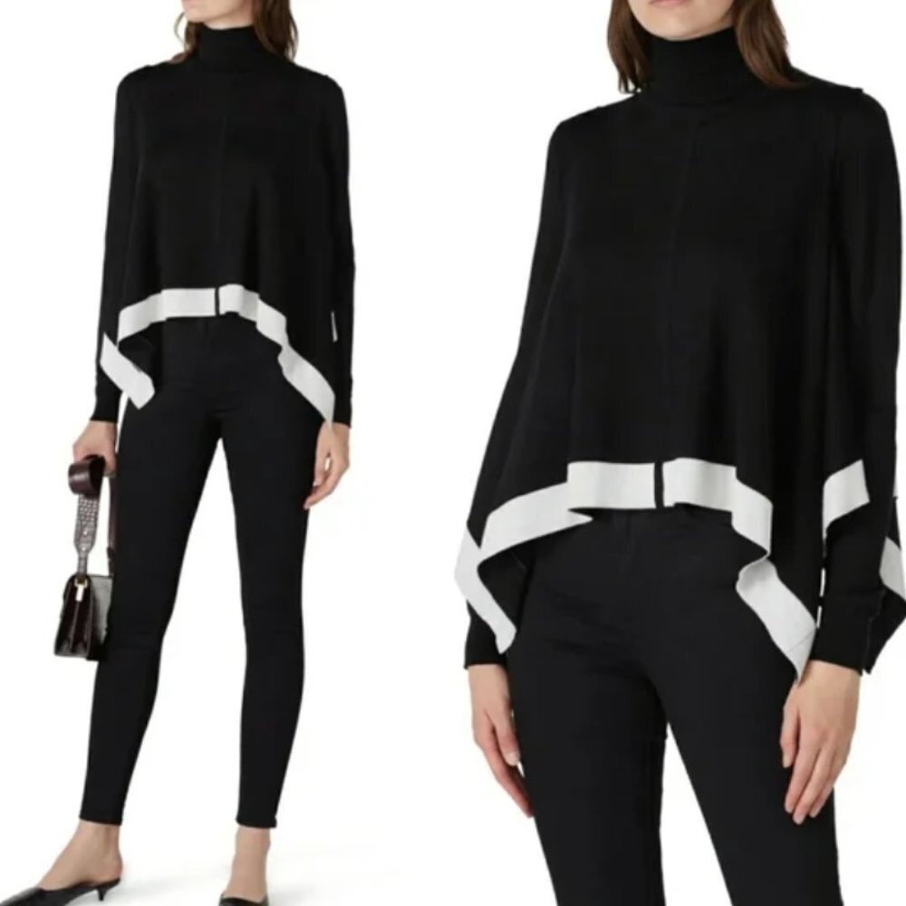 TOME Collective Black Handkerchief Poncho Merino Wool Sweater XS